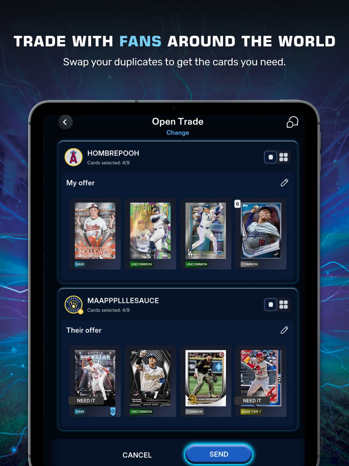 Topps BUNT trade screen