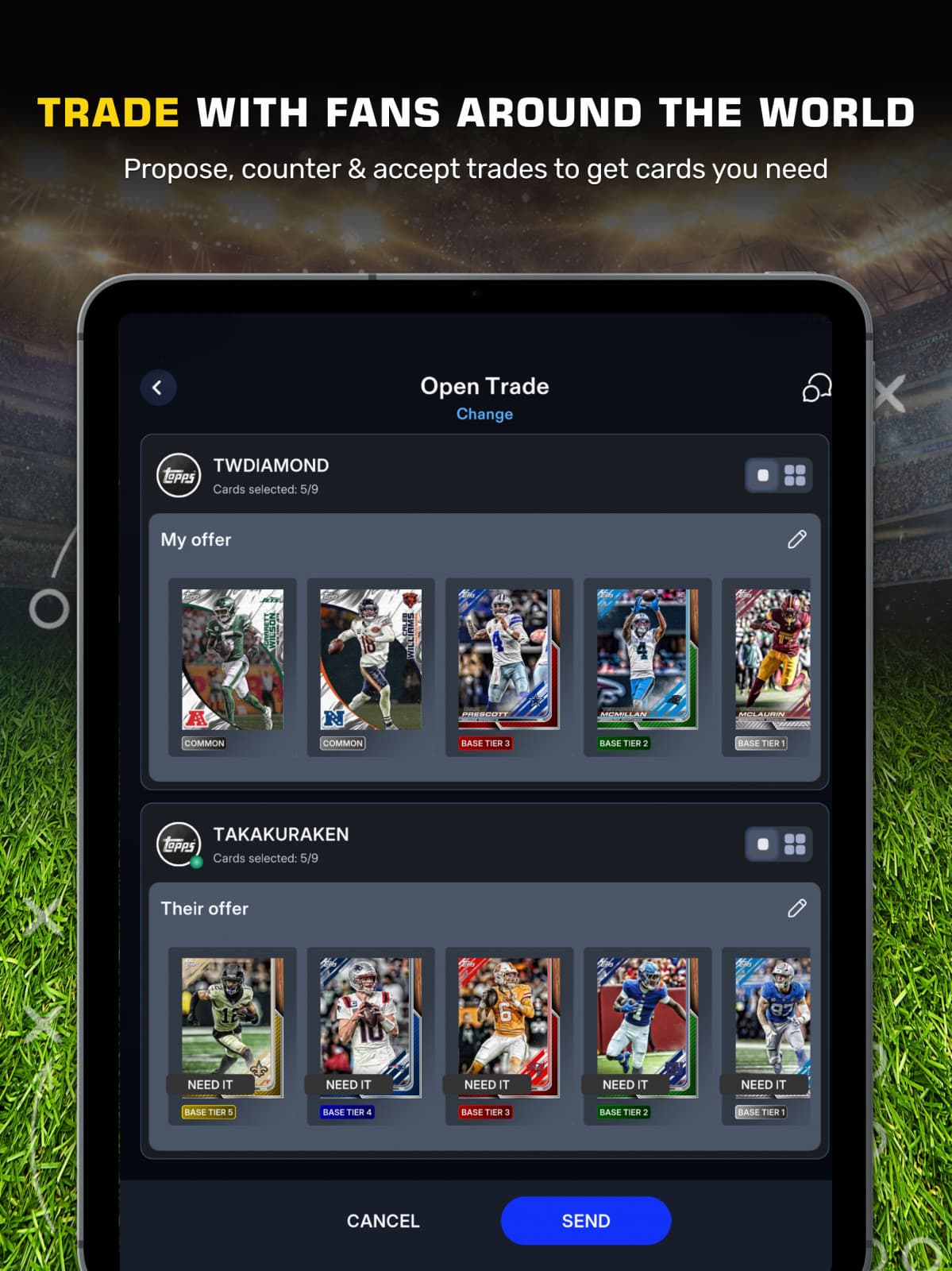 NFL Collect trade screen