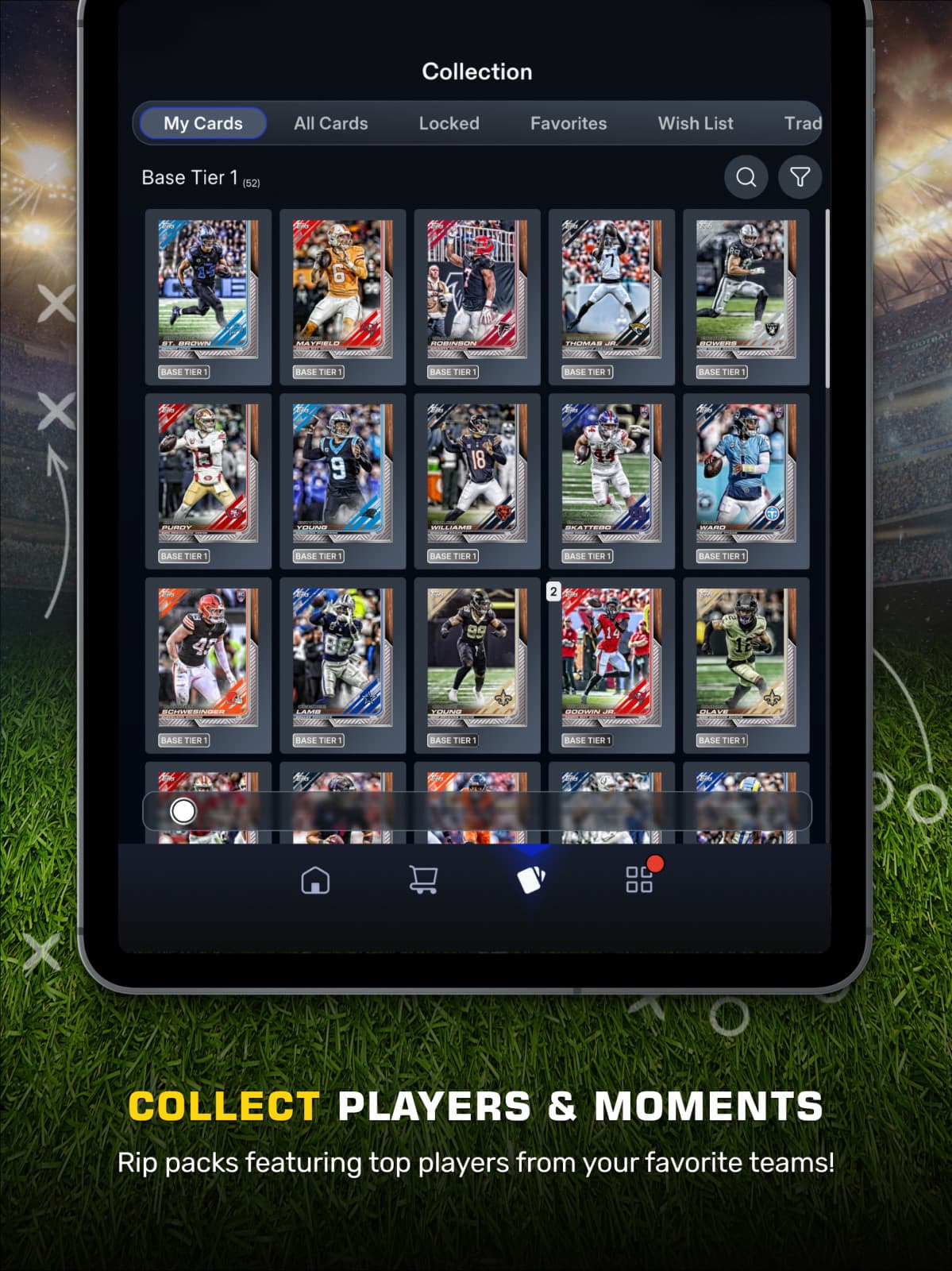 NFL Collect pack opening screen