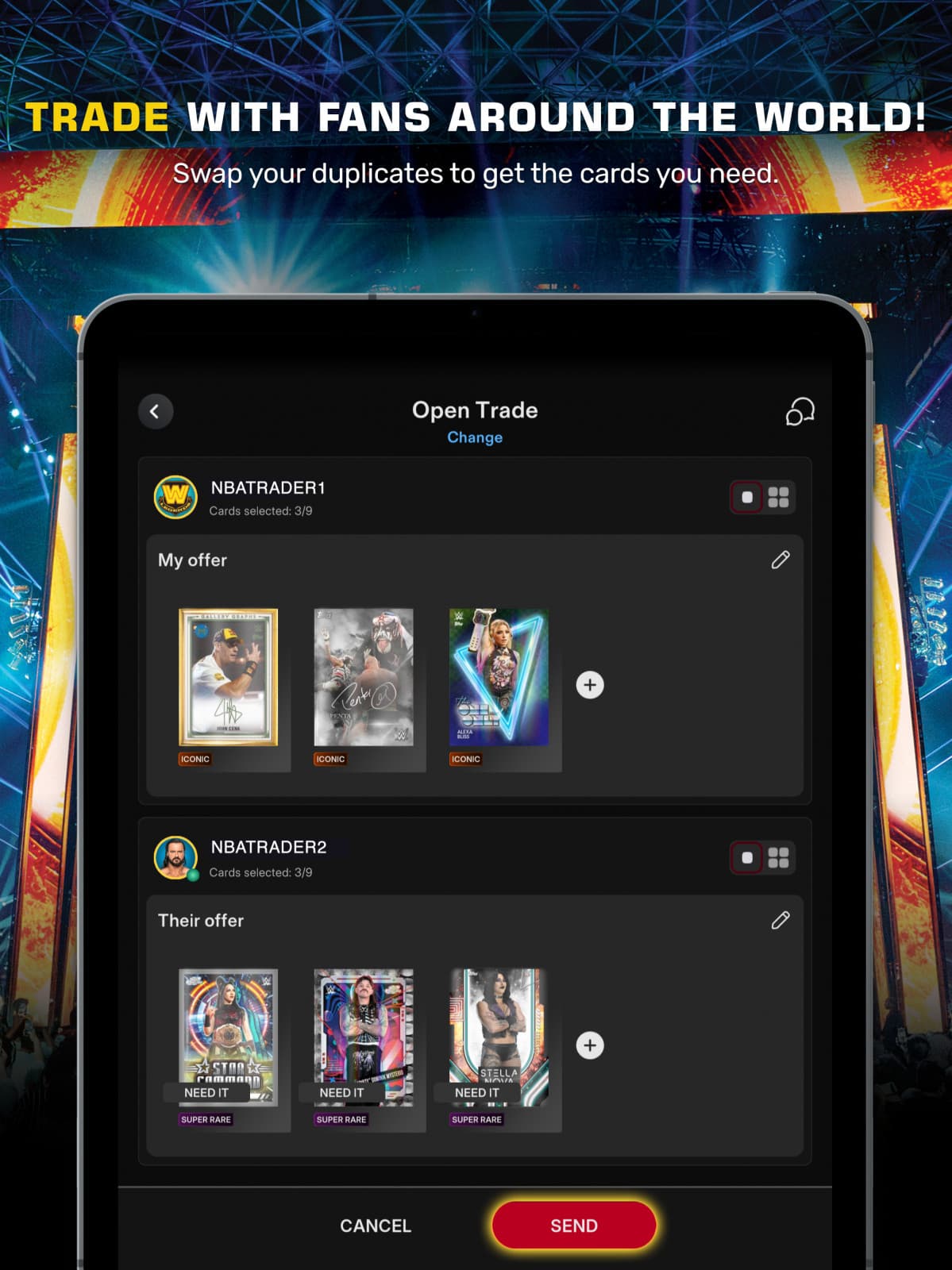 WWE SLAM trade screen