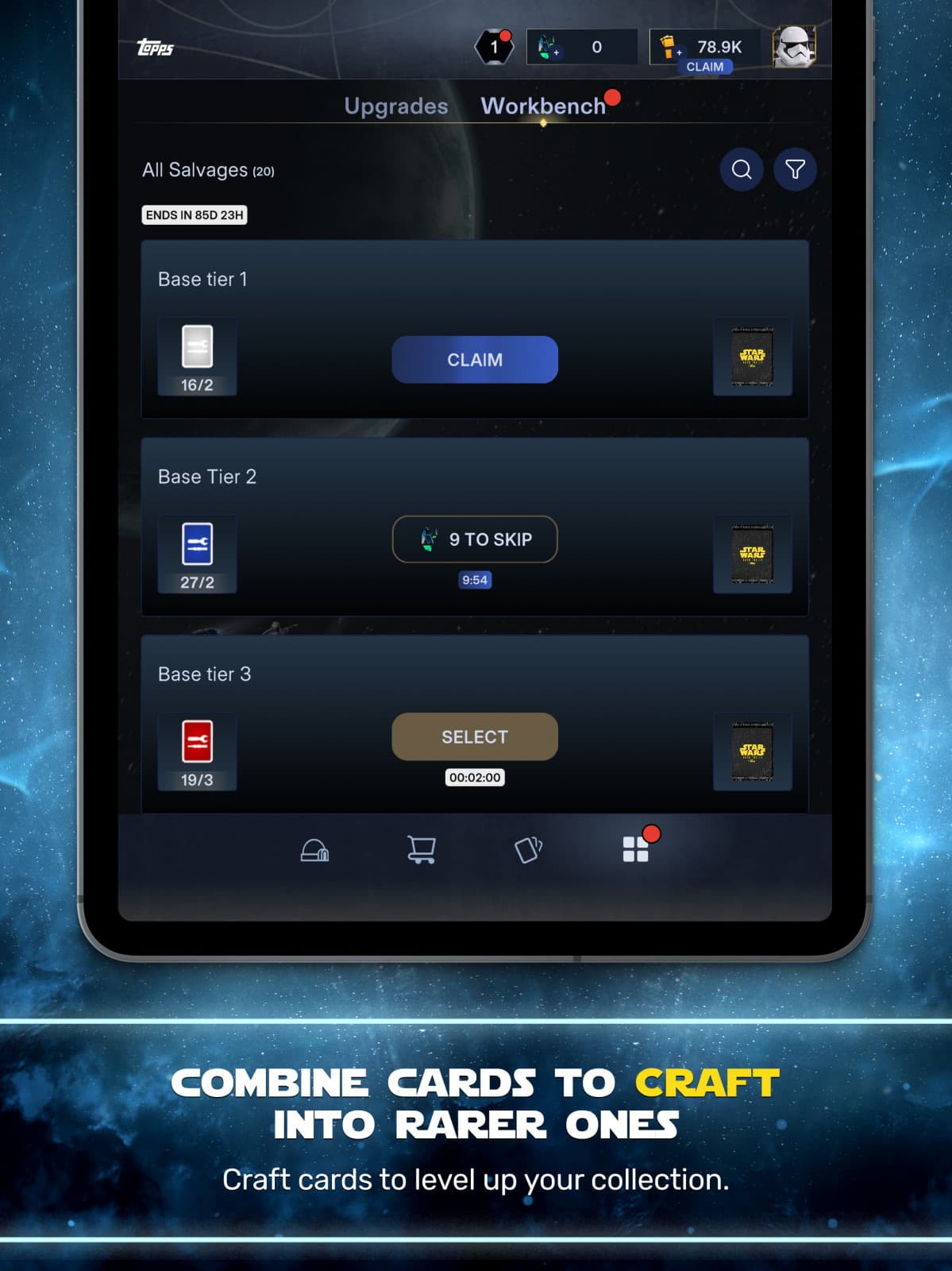 Star Wars Card Trader Workbench crafting screen