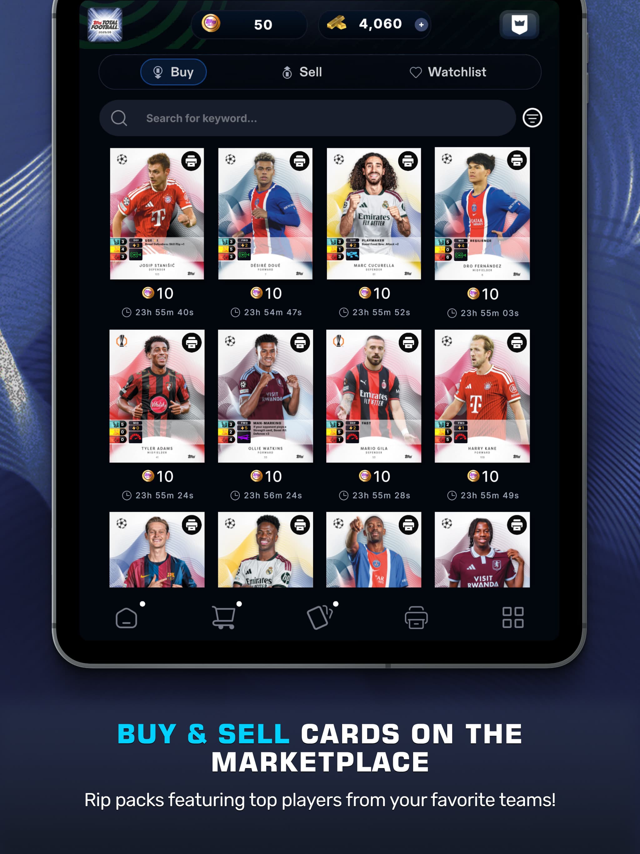 Topps Total Football marketplace screen